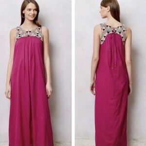 Anthropologie Maeve Majuli Beaded Maxi Dress Long pink Purple Boho XS
